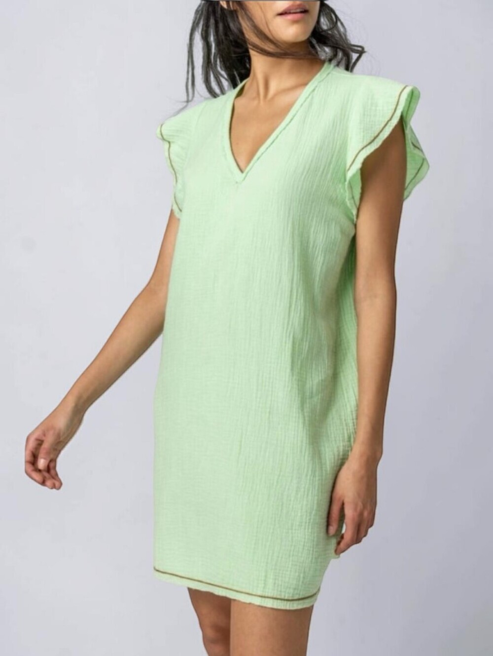 Lilla P Mint Green Gauze Cotton Flutter Sleeve Shift Dress M